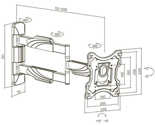 Настінне кріплення Brateck KMA28-223L Black - 6
