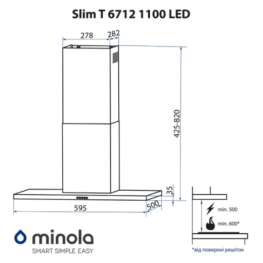 Витяжка MINOLA Slim T 6712 WH 1100 LED - 6
