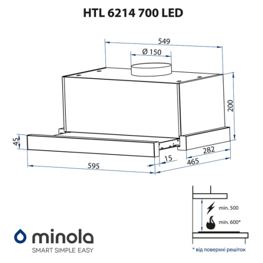 Витяжка MINOLA HTL 6214 BL 700 LED - 6