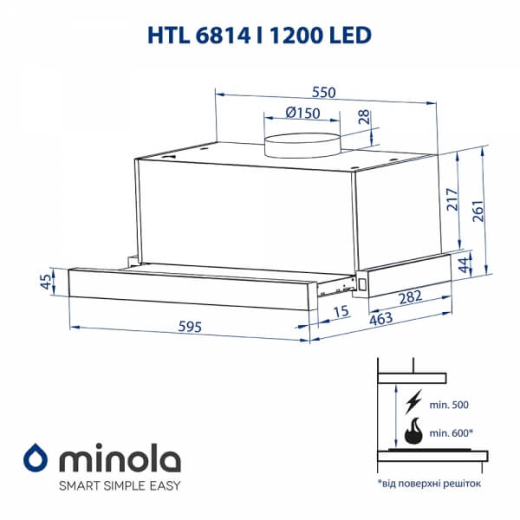 Вытяжка MINOLA HTL 6614 WH 1000 LED - 5