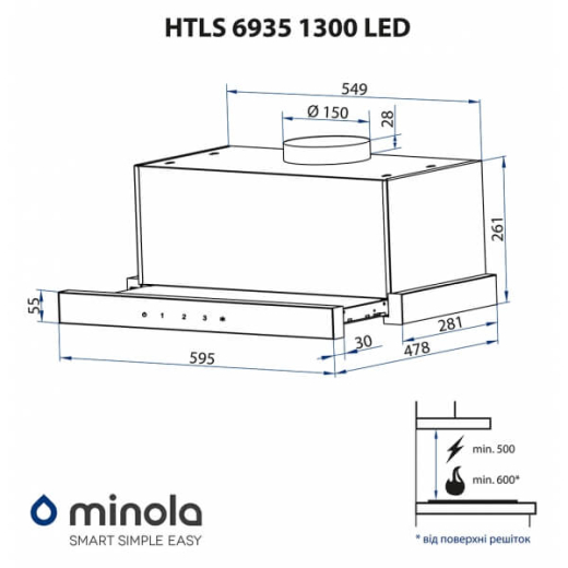 Витяжка MINOLA HTLS 6935 WH 1300 LED - 6