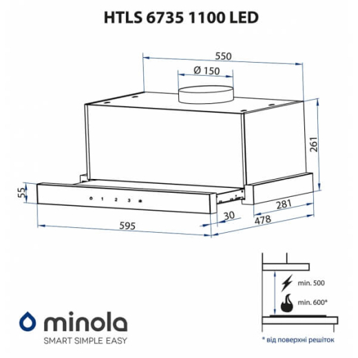 Вытяжка MINOLA HTLS 6735 WH 1100 LED - 6