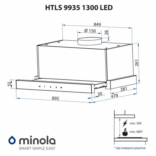 Витяжка MINOLA HTLS 9935 BL 1300 LED - 6