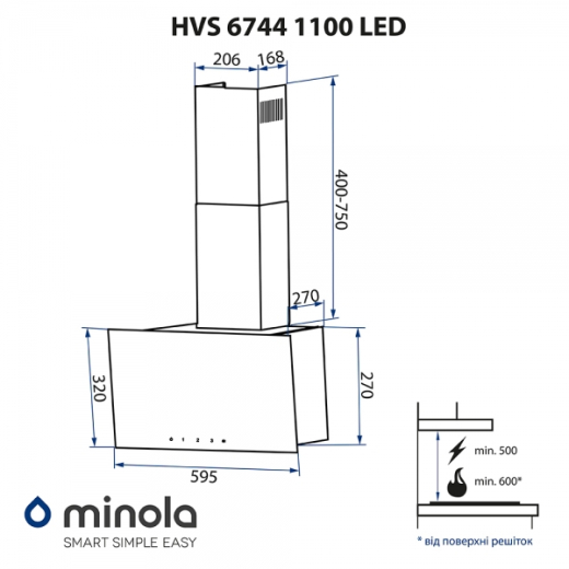 Витяжка Minola HVS 6744 WH 1100 LED - 6
