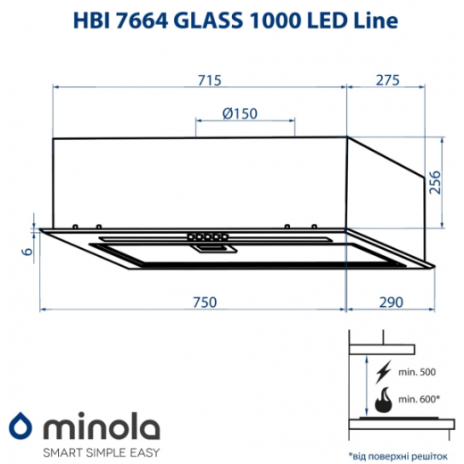Витяжка повновбудована Minola HBI 7664 WH GLASS 1000 LED Line - 10