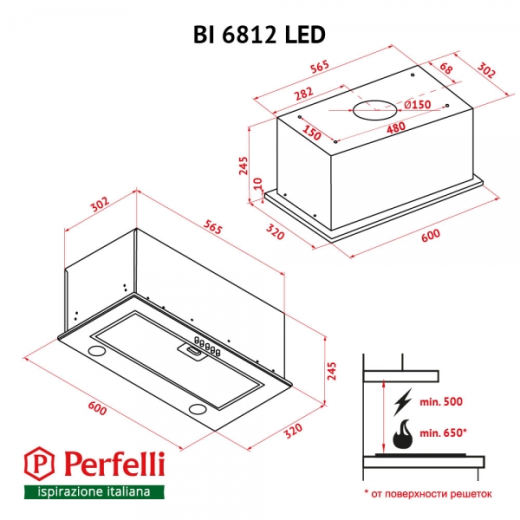 Вытяжка полновстраиваемая Perfelli BI 6812 W LED - 3