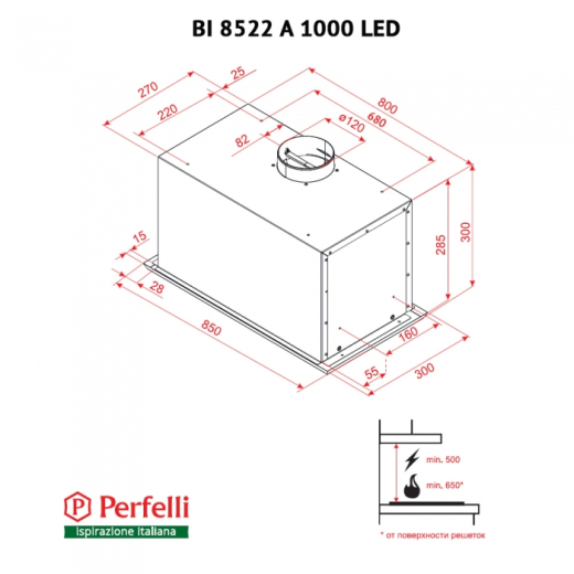 Вытяжка полновстраиваемая Perfelli BI 8522 A 1000 I LED - 3