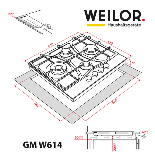 Газовая варочная поверхность WEILOR GM W 614 WH - 11