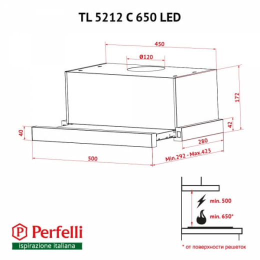 Вытяжка встраиваемая телескопическая Perfelli TL 5212 C WH 650 LED - 14