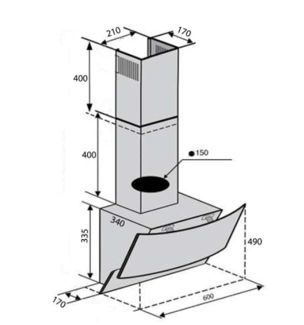 Вытяжка наклонная Ventolux WAVE 60 BK (900) TRC - 5