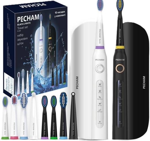 Електрична зубна щітка Pecham Black and White Travel Set - 1