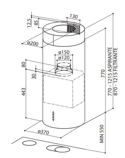 Витяжка декоративна Faber CYLINDRA IS./4 EV8 X A37 (110.0332.308) - 3