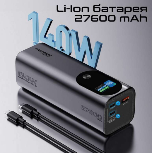 Універсальна мобільна батарея Promate Titan-160 140W 27600mAh Gray (titan-160) - 3