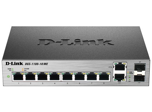 Коммутатор D-Link DGS-1100-10/ME 8x1GE, 2xSFP/1GE (combo) MetroEthernet Smart - 1