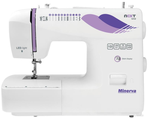 Швейная машина MINERVA Next 141D, электромех., 85 Вт, 14 швейных операций, LED, бело-фиолетовая - 1