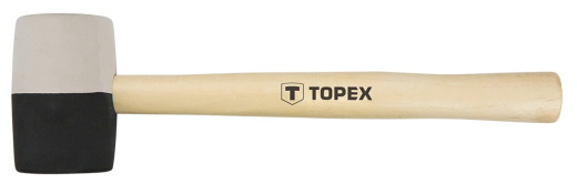 Киянка гумова TOPEX, 450г, 58мм, рукоятка дерев'яна, чорно-білий (02A354) - 1