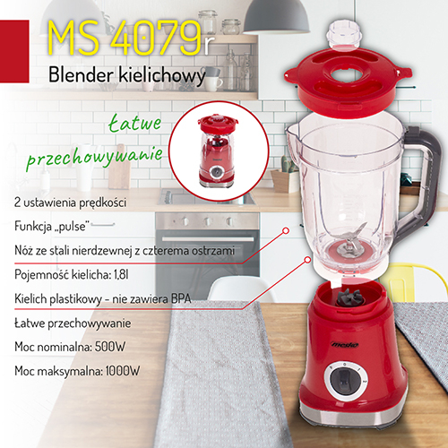 Блендер стационарный Mesko MS 4079 red - 16