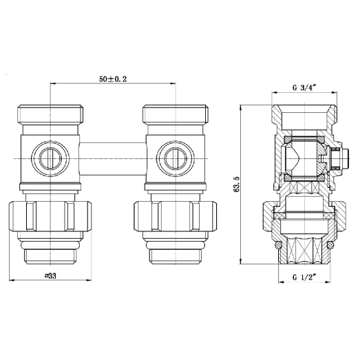 Кран шаровой SD Forte 3/4"х1/2" для радиатора нижний SF251W15 - 2