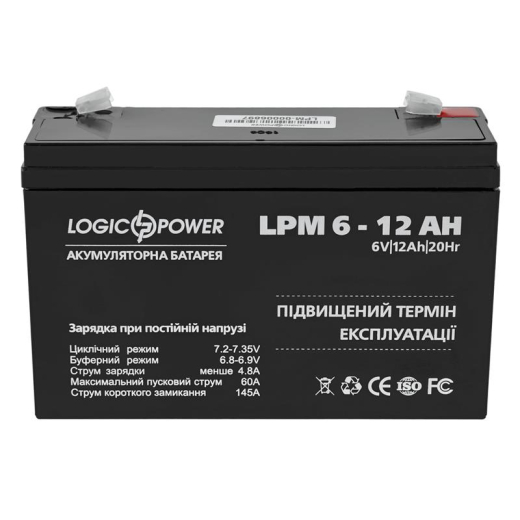 Акумулятор для ДБЖ  LogicPower LPM 6-12 AH (4159) - 1