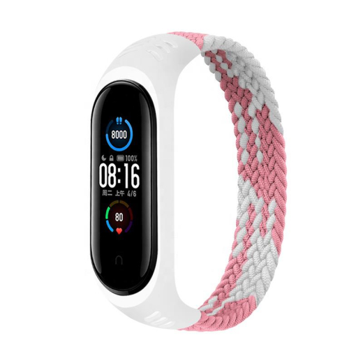 Ремешок BeCover Elastic Nylon Style для Xiaomi Mi Smart Band 5/Mi Smart Band 6 (Size M) Pink/White (706153) - 1