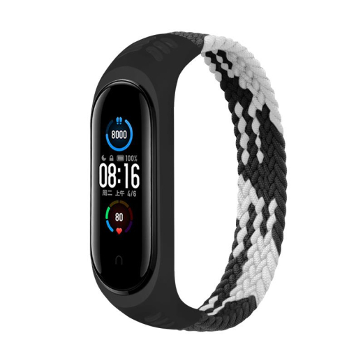 Ремешок BeCover Elastic Nylon Style для Xiaomi Mi Smart Band 5/Mi Smart Band 6 (Size M) Black/White (706147) - 1