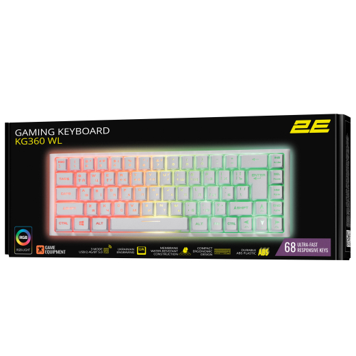 2E Gaming Клавіатура ігрова KG360 RGB 68key WL White Ukr - 12