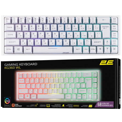 Клавиатура беспроводная 2E Gaming KG360UWT RGB Ukr (2E-KG360UWT) White USB - 1
