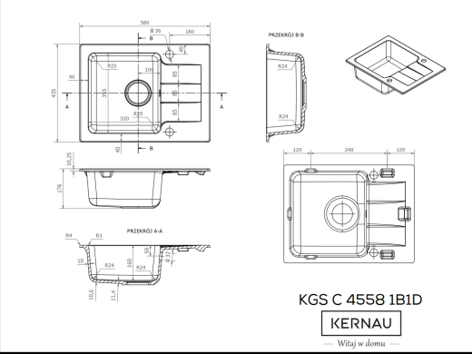 Кухонная мойка KERNAU KGSC 4558 1B1D Graphite - 2