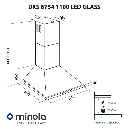 Витяжка Minola DKS 6754 WH 1100 LED GLASS - 14