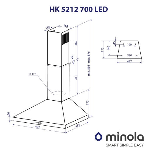 Витяжка купольна Minola HK 5212 IV 700 LED - 10
