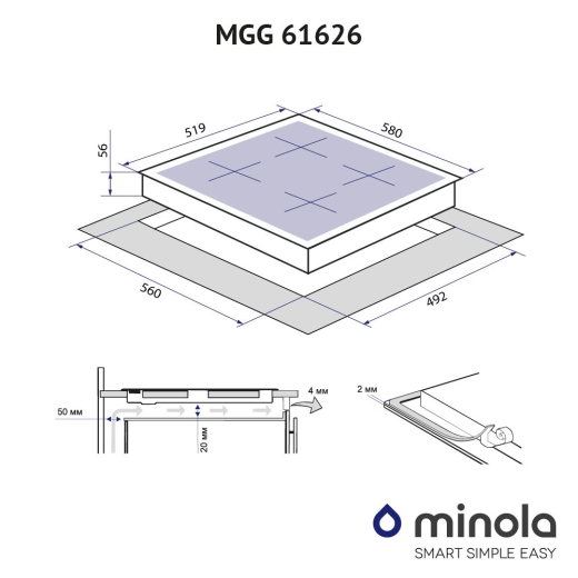 Варильна поверхня Minola MGG 61626 WH - 9