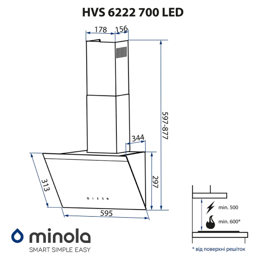 Витяжка Minola HVS 6222 BL/INOX 700 LED - 13