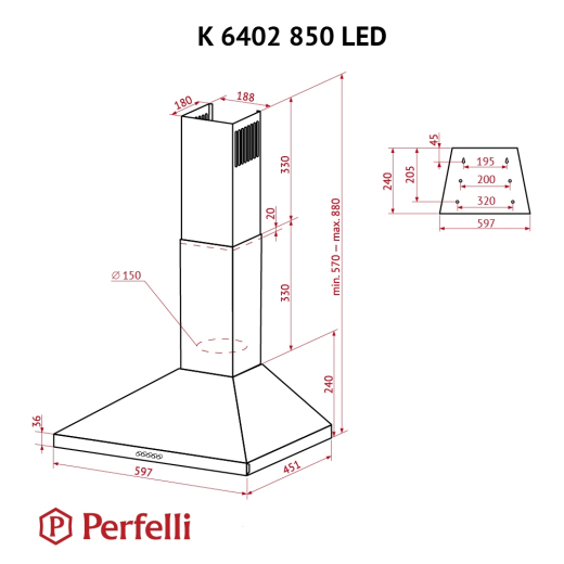 Витяжка Perfelli K 6402 IV 850 LED - 10