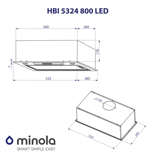 Витяжка повновбудована Minola HBI 5324 BL 800 LED - 9