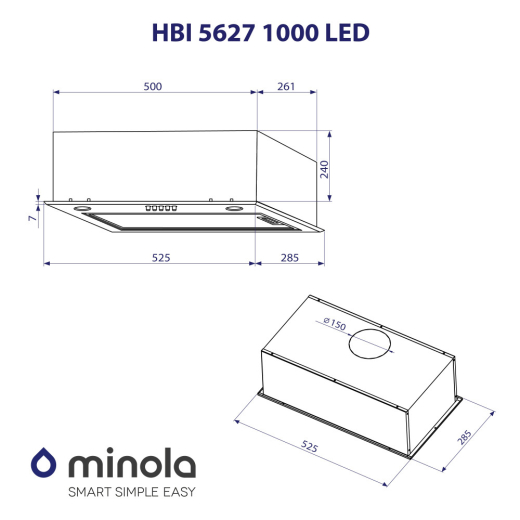 Витяжка повновбудована Minola HBI 5627 GR 1000 LED - 9