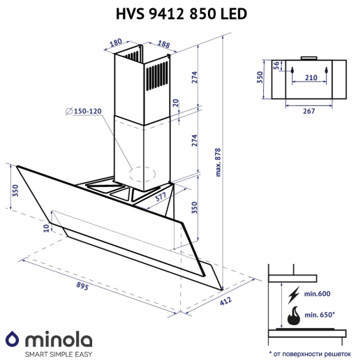 Витяжка купольна Minola HVS 9412 GR 850 LED - 16