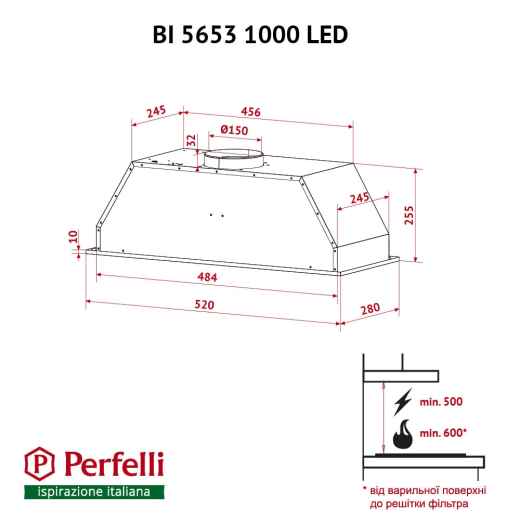 Витяжка повно вбудована Perfelli BI 5653 WH 1000 LED - 11