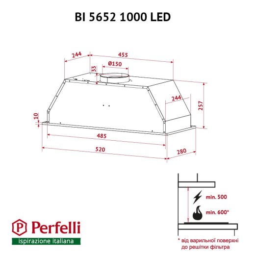 Витяжка повно вбудована Perfelli BI 5652 WH 1000 LED - 11