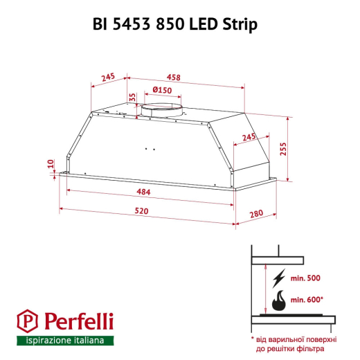 Витяжка повно вбудована Perfelli BI 5453 BL 850 LED Strip - 11