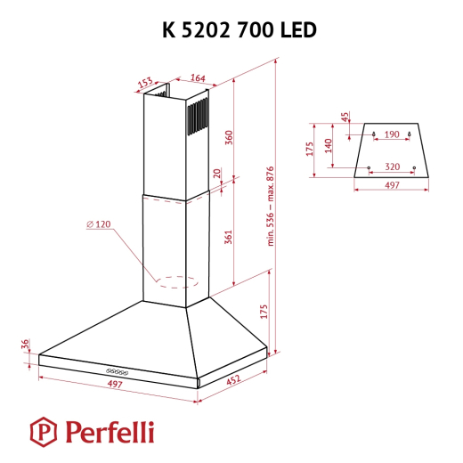 Витяжка Perfelli K 5202 IV 700 LED - 10