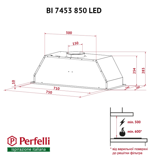 Витяжка повно вбудована Perfelli BI 7453 I 850 LED - 11