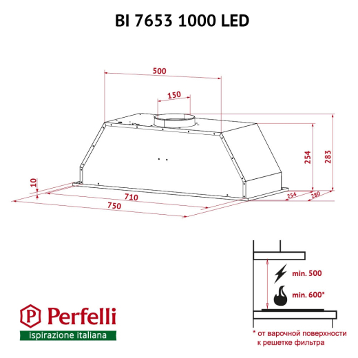 Витяжка повно вбудована Perfelli BI 7653 I 1000 LED - 11