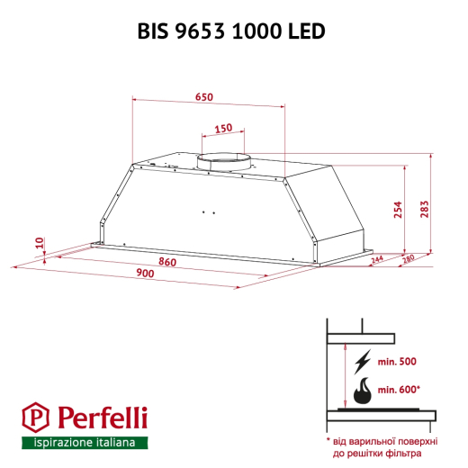 Витяжка повно вбудована Perfelli BIS 9653 I 1000 LED - 11