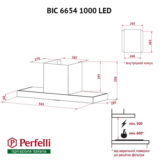 Витяжка повно вбудована Perfelli BIC 6654 I 1000 LED - 9
