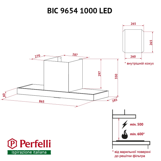 Витяжка повно вбудована Perfelli BIC 9654 I 1000 LED - 9