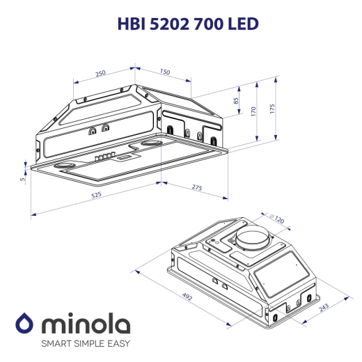 Вытяжка полновстраиваемая Minola HBI 5202 BL 700 LED - 9