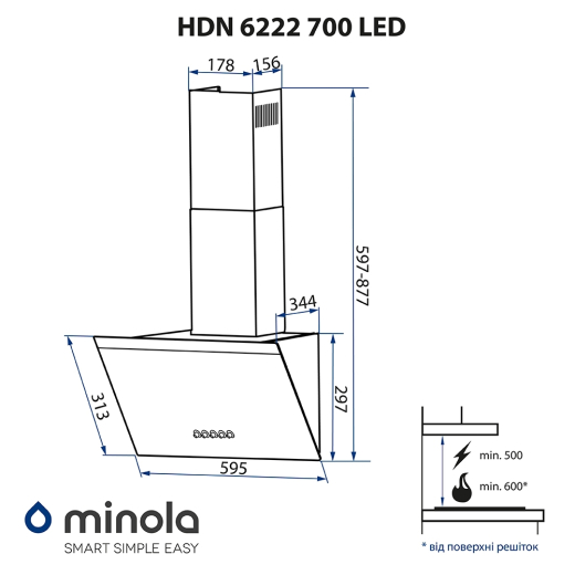 Витяжка Minola HDN 6222 BL/INOX 700 LED - 12