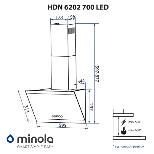 Витяжка Minola HDN 6202 WH/INOX 700 LED - 12