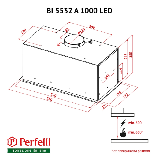 Витяжка повно вбудована Perfelli BI 5532 A 1000 BL LED - 13