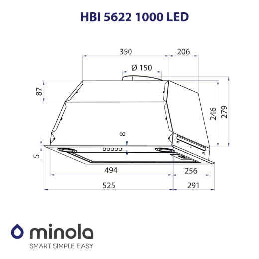 Полновстраиваемая вытяжка MINOLA HBI 5622 BLF 1000 LED - 9